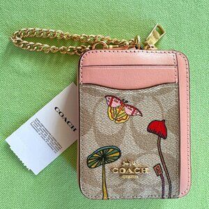 COACH X OBSERVED BY US ZIP CARD CASE:NWT LIGHT PINK/LIGHT KHAKI CU403
